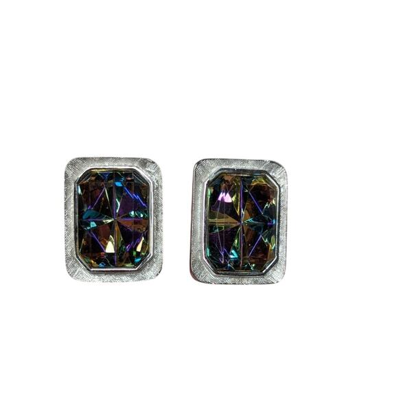 Vintage Silver toned large prizm square stone unsigned formal cufflinks mens - Picture 2 of 6
